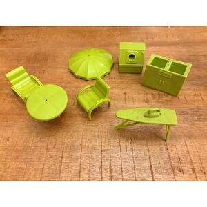 VINTAGE MARX MARXIE MANSION KITCHEN LAUNDRY DOLLHOUSE FURNITURE LOT LIME GREEN